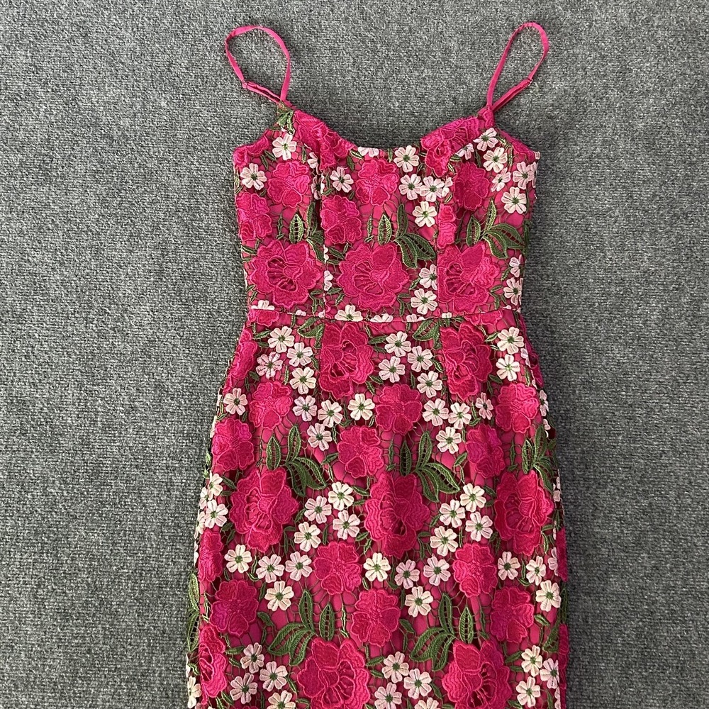 Dress The Population Dress Womens XS Pink Floral Lace Midi Sheath Embroidered - Picture 4 of 14